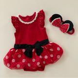 Disney Costumes | Disney Baby Girl 3-6 Months Minnie Mouse Bodysuit Dress Costume Headband Bow | Color: Black/Red | Size: 3-6 Months