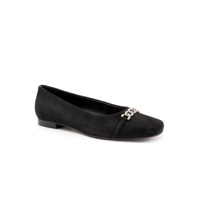 Wide Width Women's Harmony Dressy Flat by Trotters in Black Suede (Size 11 W)