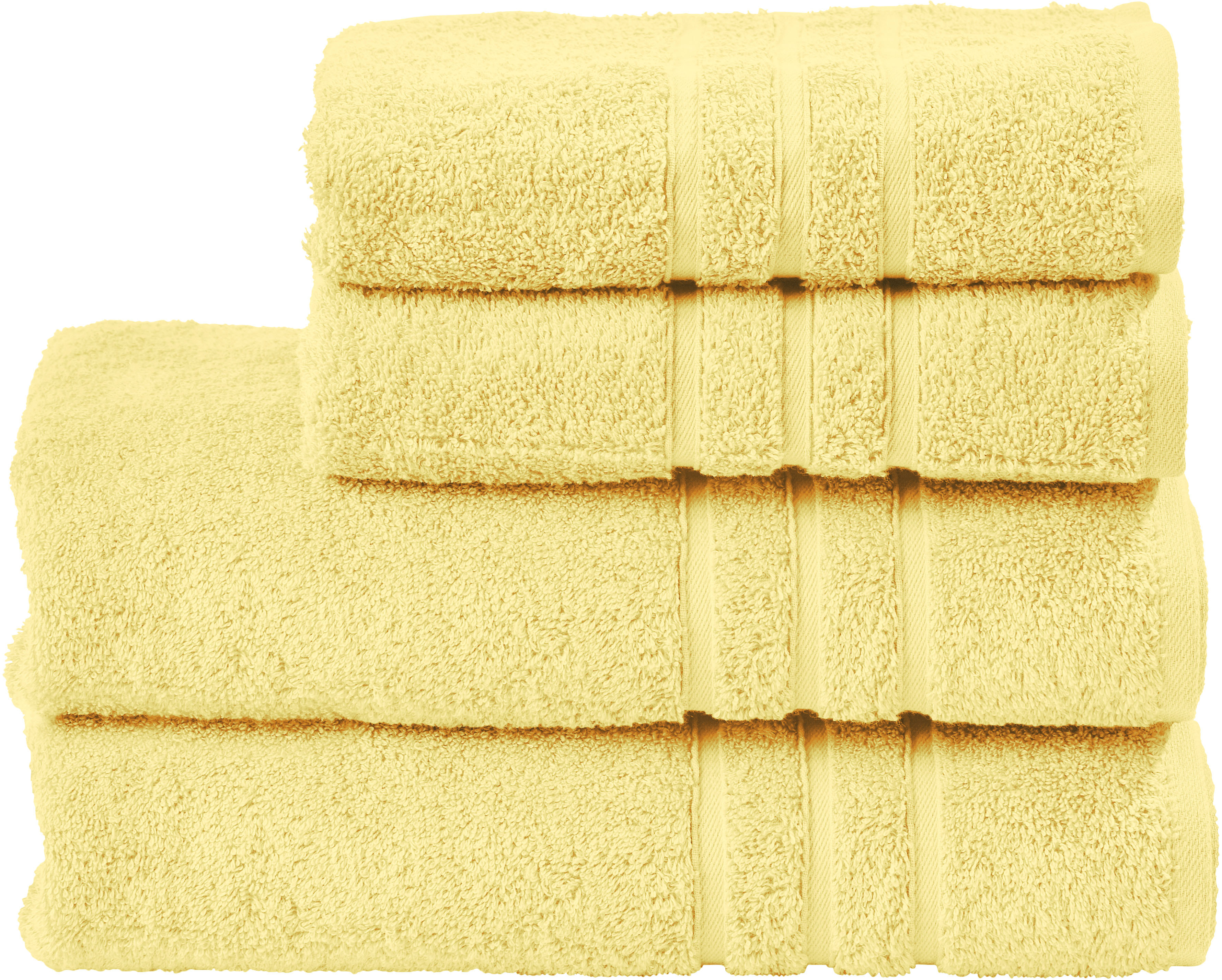 Handtuch Set DONE. "Daily Uni", gelb (zitrusgelb), 4 Stk., 2 Handtücher (50x100cm), 2 Duschtücher (70x140cm), Walkfrottier, Walkfrottier, Obermaterial: 100% Baumwolle, Handtücher, 2x Handtücher (50x100 cm) & 2 Duschtücher(70x140 cm)