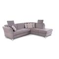 CAVADORE Ecksofa Trend / Skandinavische Eckcouch mit Federkern, Ottomane und 2 Kopfstützen / 252 x 86 x 213 / Chenille, Rosa