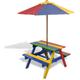 Table et bancs de pique-nique avec parasol pour enfants / Ensemble Table à Manger et 2 bancs Bois