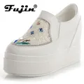 Fujin – baskets à semelle compensée en cuir véritable avec strass pour femme chaussures