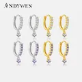 ANDYWEN-Boucles d'oreilles créoles en argent regardé 100% avec pendentif étoile violette bijoux de