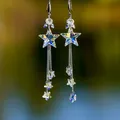 Boucles d'oreilles pompon étoile en argent S925 pour femme bijoux en cristal de verre style long