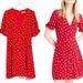 Madewell Dresses | Madewell Silk Dress Ruffle Sleeve Button Front In Little Lilies Size 6 | Color: Red/White | Size: 6