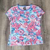 Lilly Pulitzer Tops | Lilly Pulitzer Floral Print Keyhole Back Casual Ringer Baby Tee Xs | Color: Blue/Pink | Size: Xs