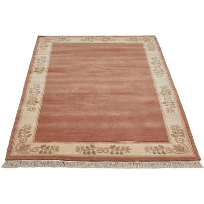 Wollteppich LUXOR LIVING "Adour" Gr. 4, rosa (altrosa), B:170cm H:18mm L:240cm, Schurwolle, Teppiche, Fransenteppich, reine Wolle, handgeknüpft, mit Bordüre und Fransen, Wohnzimmer Image