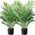 Fopamtri Artificial Plants Indoor Faux Areca Palm 90cm in Plastic Pot Large Fake Tropical Palm Plants with Artificial Foliage for Home House Office Decoration(2PACK)