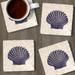 CounterArt Scallop Shell 4 Pack Natural Travertine Absorbent Stone Coasters w/ Protective Cork Backing Stoneware in Blue/Brown | Wayfair 53-00002