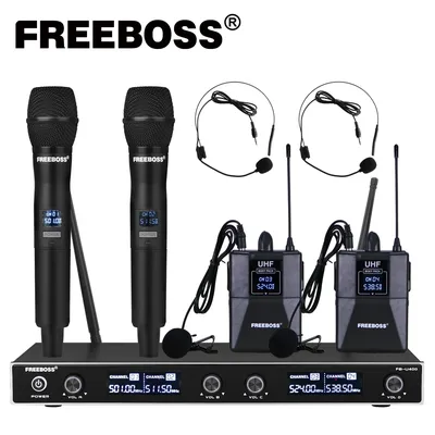 Compléter le système de microphone sans fil UHF EBOSS FB-U400H2 4 canaux avec 2 bodypack et 2