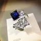 Bague de couple en cristal de diamant pour femme saphir créatif coupe de fleur de glace rond