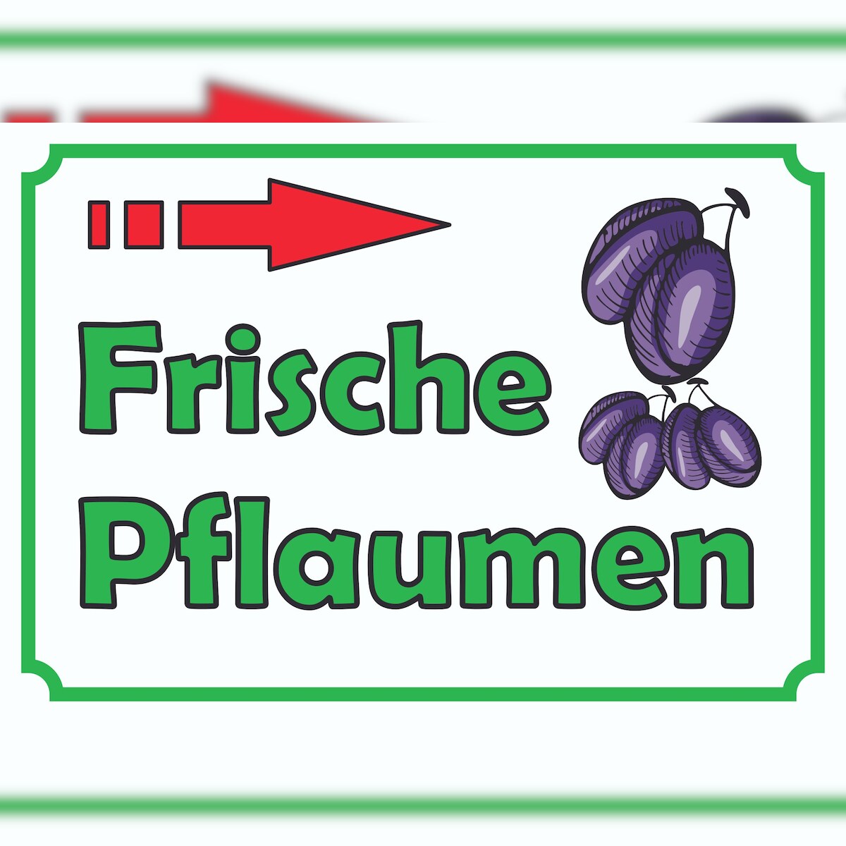 HB-Druck Verkaufsschild Schild Frische Pflaumen zu verkaufen mit Pfeil nach rechts A0 (841x1189mm) Image
