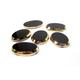 2 handgemachte Glassteine cabochons flach 18x13 mm jet schwarz gold glas gothik hergestellt in Deutschland made in Germany 1960er Jahre