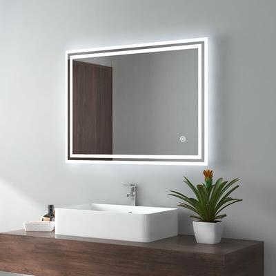 Badezimmerspiegel mit Beleuchtung led Badspiegel 90x70cm (Kaltweißes Licht, Touch-Schalter,