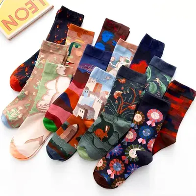 Happy Socks – chaussettes unisexe pour femmes peinture à l'huile Van Gogh en coton peigné