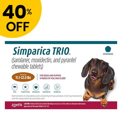 40% Off Simparica Trio For Dogs 11.1-22 Lbs (Caramel) 6 Doses