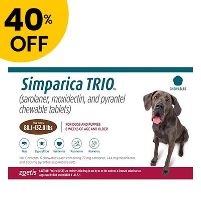 40% Off Simparica Trio For Dogs 88.1-132 Lbs (Brown) 3 Doses