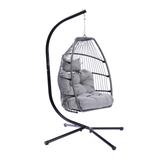 Rattan Swing Hammock Egg Chair With Cushion And Pillow, Outdoor Patio Wicker Folding Hanging Chair for Outdoor