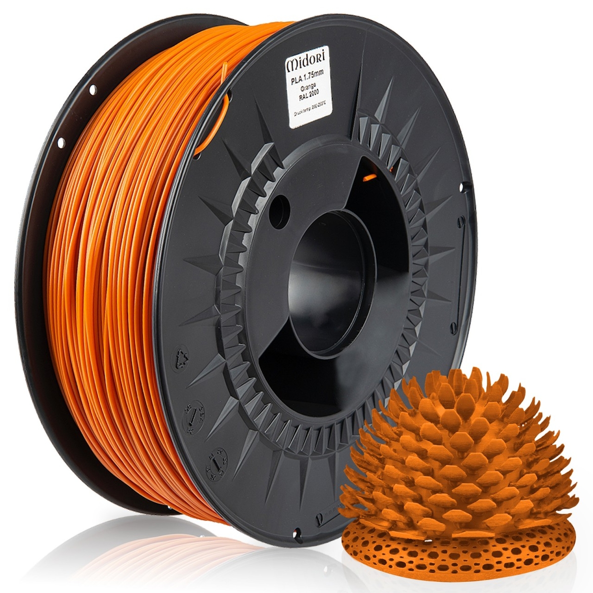 3 x MIDORI® 3D Drucker 1,75mm PLA Filament 1kg Spule Rolle Premium Orange RAL2000 Image