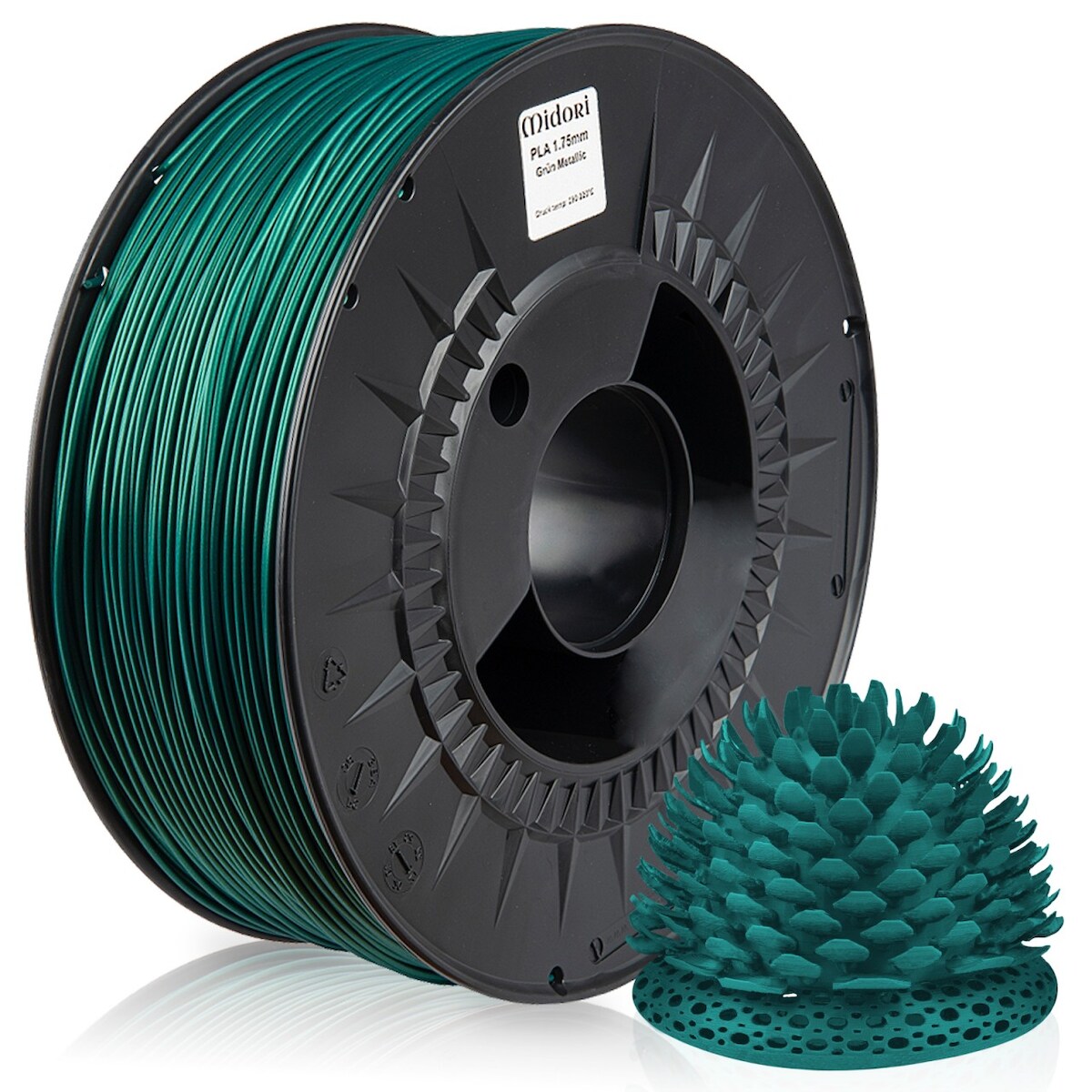 4 x MIDORI® 3D Drucker 1,75mm PLA Filament 1kg Spule Rolle Premium Grün Metallic Image