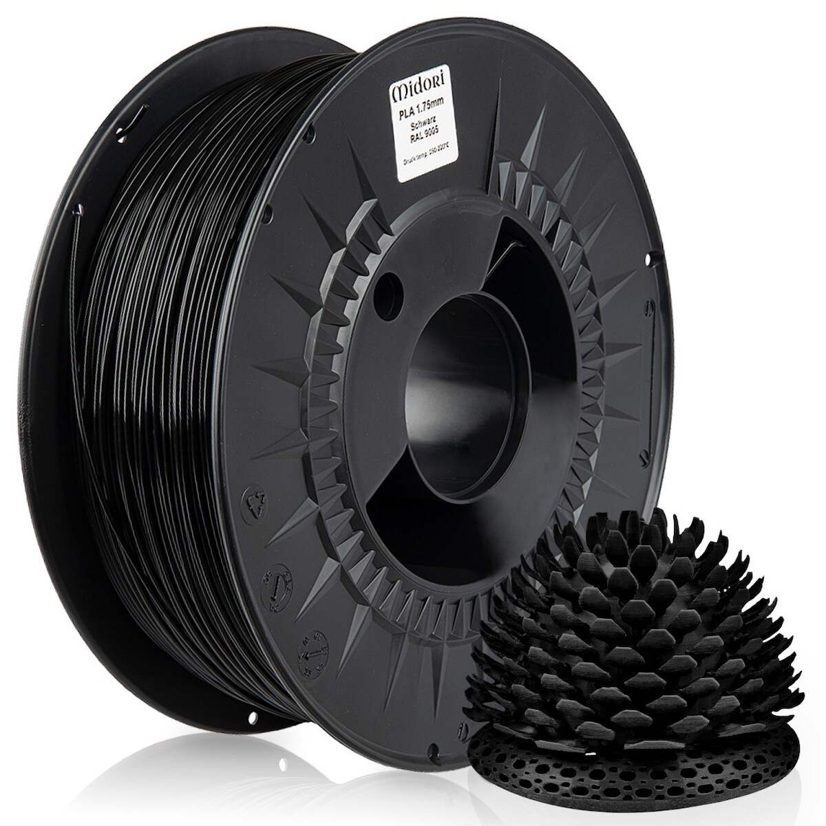 5 x MIDORI® 3D Drucker 1,75mm PLA Filament 1kg Spule Rolle Premium Schwarz RAL9005 Image