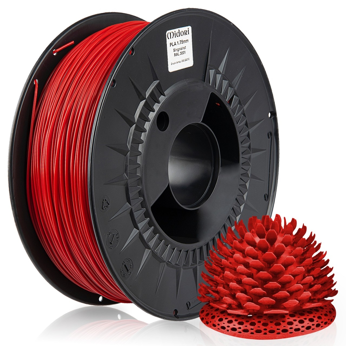 10 x MIDORI® 3D Drucker 1,75mm PLA Filament 1kg Spule Rolle Premium Signalrot RAL3001 Image