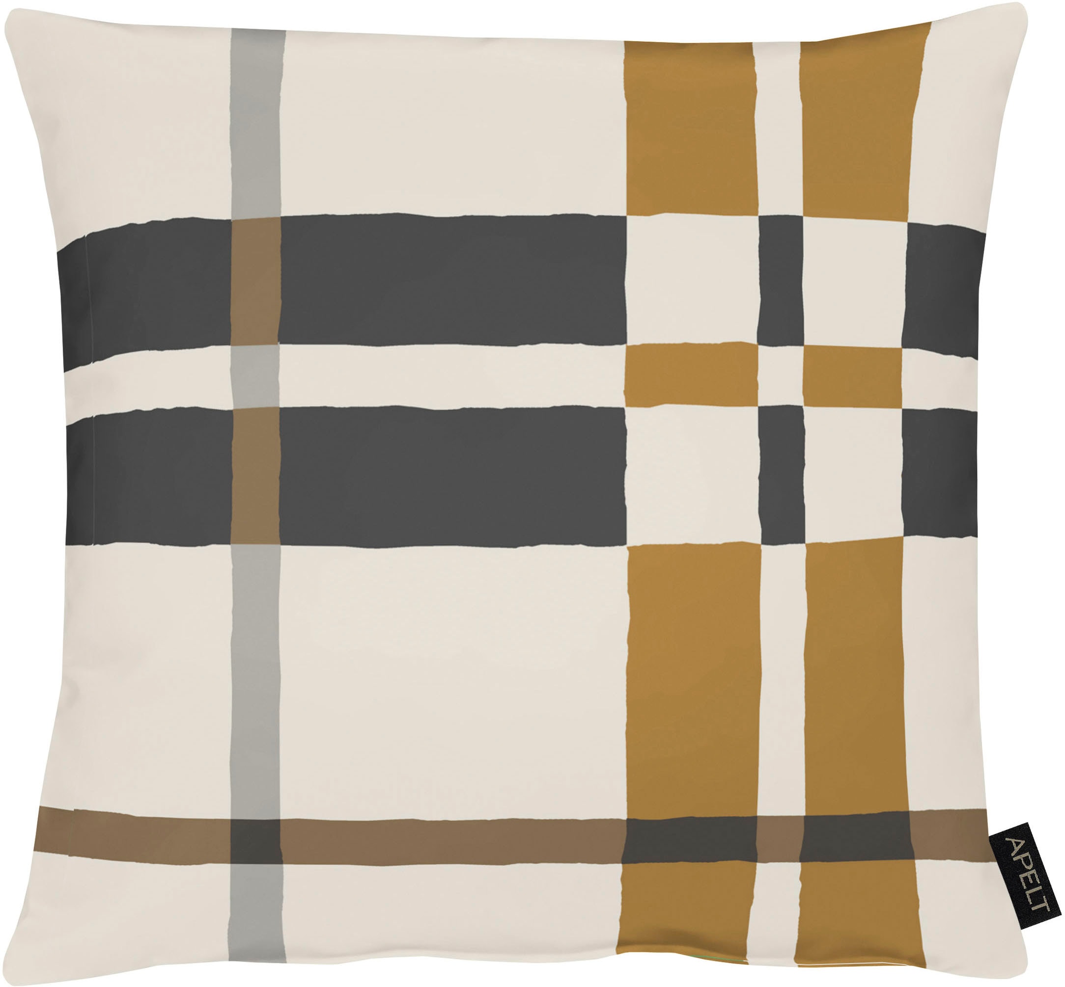 Dekokissen APELT "Ray" Gr. 1, bunt (braun, weiß, schwarz, bedruckt), B:46 L:46, Baumwolle, Leinen, Dekokissen_Sitzkissen_Kissenhüllen, im Bauhaus-Stil, Kissenhülle ohne Füllung, 1 Stück Image