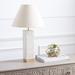 Everly Quinn 21" Natural/Gold Table Lamp Concrete/Linen/Metal in White/Yellow | 21 H x 12 W x 12 D in | Wayfair 3BACC1764FED426EA16AB629D361E1EA