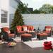 Winston Porter Emlynne 7 Piece Sofa Seating Group w/ Cushions Synthetic Wicker/All - Weather Wicker/Wicker/Rattan in Orange/Brown | Outdoor Furniture | Wayfair