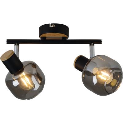 NÄVE Deckenleuchte "Fumoso", schwarz (schwarz, natur), Ø 9cm H: 16cm, Lampen, Smoking Glass (dunkel getönt), Metall/Schwarz, schwenkbar, 2-flammig, Deckenspot Deckenstrahler Designerlampe Image
