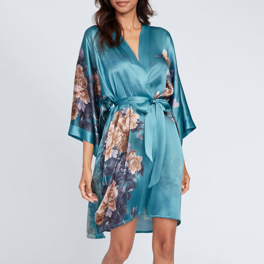 KIM+ONO Kimono Robe | Silk Keina Short Kimono Robe | Silk | Aqua | Short