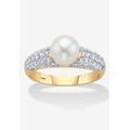 Women's Yellow Gold Over Sterling Silver Genuine Round Cultured Freshwater Pearl And Cubic Zirconia Ring (5/ by PalmBeach Jewelry in Pearl (Size 9)
