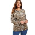 Plus Size Women's Long-Sleeve Crewneck One + Only Tee by June+Vie in Natural Cheetah (Size 10/12)