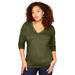 Plus Size Women's Long-Sleeve V-Neck One + Only Tee by June+Vie in Dark Olive Green (Size 14/16)
