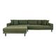 Canapé d'angle gauche en tissu pieds noirs L290cm vert olive 4 places