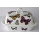 Butterfly deep butter dish. White porcleian deep dish - colourful butterflies