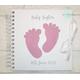 Personalised New Baby Girl First Year, Pink Wooden Baby Feet, White Gloss Scrapbook, New Baby Spiral Photo Album, 8x8 12x12in New Baby Gift