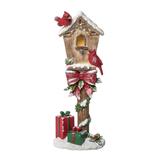 Transpac Resin 15.25 in. Multicolored Christmas Light Up Bird House Decor - Brown, Red - 6" x 4.25" x 15.25"