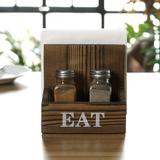 Millwood Pines Napkin Holder w/ 2 Spice Shakers Wood in Brown | 5.51 H x 5.03 W x 5.51 D in | Wayfair 890F08E5B5EE4736BD77CFC9B301DA8B