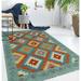 Hand-Woven Sangat Kilim Hunter Blue/Rust Rug - 4'1" x 5'9"