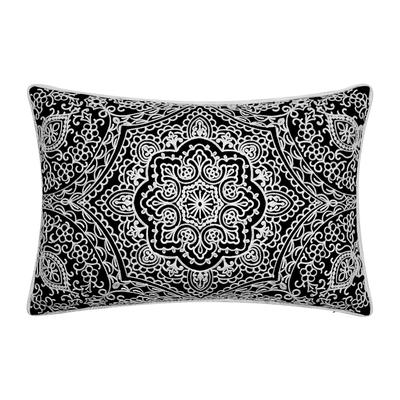 Edie @ Home Indoor/Outdoor Arabasque Embroidered Decorative Throw Pillow 12X18, Black by Edie@Home in Black