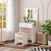 Ebern Designs Vanity Table w/ Large Lighted Mirror, Bedroom Dressing Desk, 3-Color Adjustable Lights in White | 52.9 H x 27.6 W x 15.7 D in | Wayfair