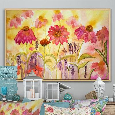 Winston Porter Wild Coneflowers & Lavender - Print on Canvas Metal in Red/Yellow | 16 H x 32 W x 1 D in | Wayfair 69E480D37A814BEDB754489067B1CC41