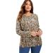 Plus Size Women's Long-Sleeve Crewneck One + Only Tee by June+Vie in Natural Cheetah (Size 14/16)