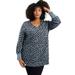 Plus Size Women's V-Neck French Terry Sweatshirt by June+Vie in Grey Leopard Print (Size 22/24)