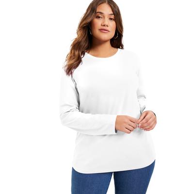 Plus Size Women's Long-Sleeve Crewneck One + Only Tee by June & Vie in White (Size 18/20)