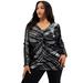 Plus Size Women's Striped Sequin Faux Wrap Top by June+Vie in Black Sequin Stripe (Size 18/20)
