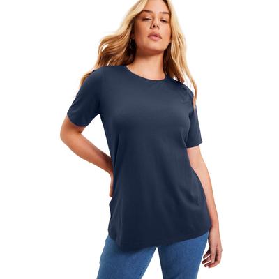 Plus Size Women's Short-Sleeve Crewneck One + Only Tee by June+Vie in Navy (Size 18/20)