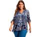 Plus Size Women's Roll-Tab Popover Tunic by June+Vie in Teal Mirrored Paisley (Size 26/28)