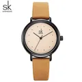 Shengke montre Simple pour femmes marron rétro cuir Relogio Feminino haut marque femmes mode Mini